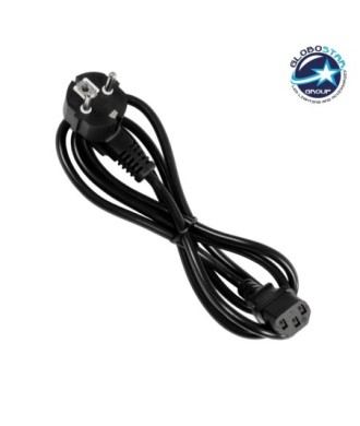 GLOBOSTAR® PLUGA 61498 Καλώδιο Τροφοδοσίας C13 με Πλάγια Πρίζα Schuko 250V 10A max 1.5m - 3*0.75mm2 - Μαύρο - Μ150 x Π3.6 x Υ3.6cm